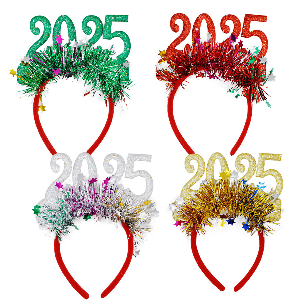 2025 Happy New Year Eve Hairbands Glitter Headband 2025 Holiday Headpiece for Christmas Party Supplies Decorations_voghion.com