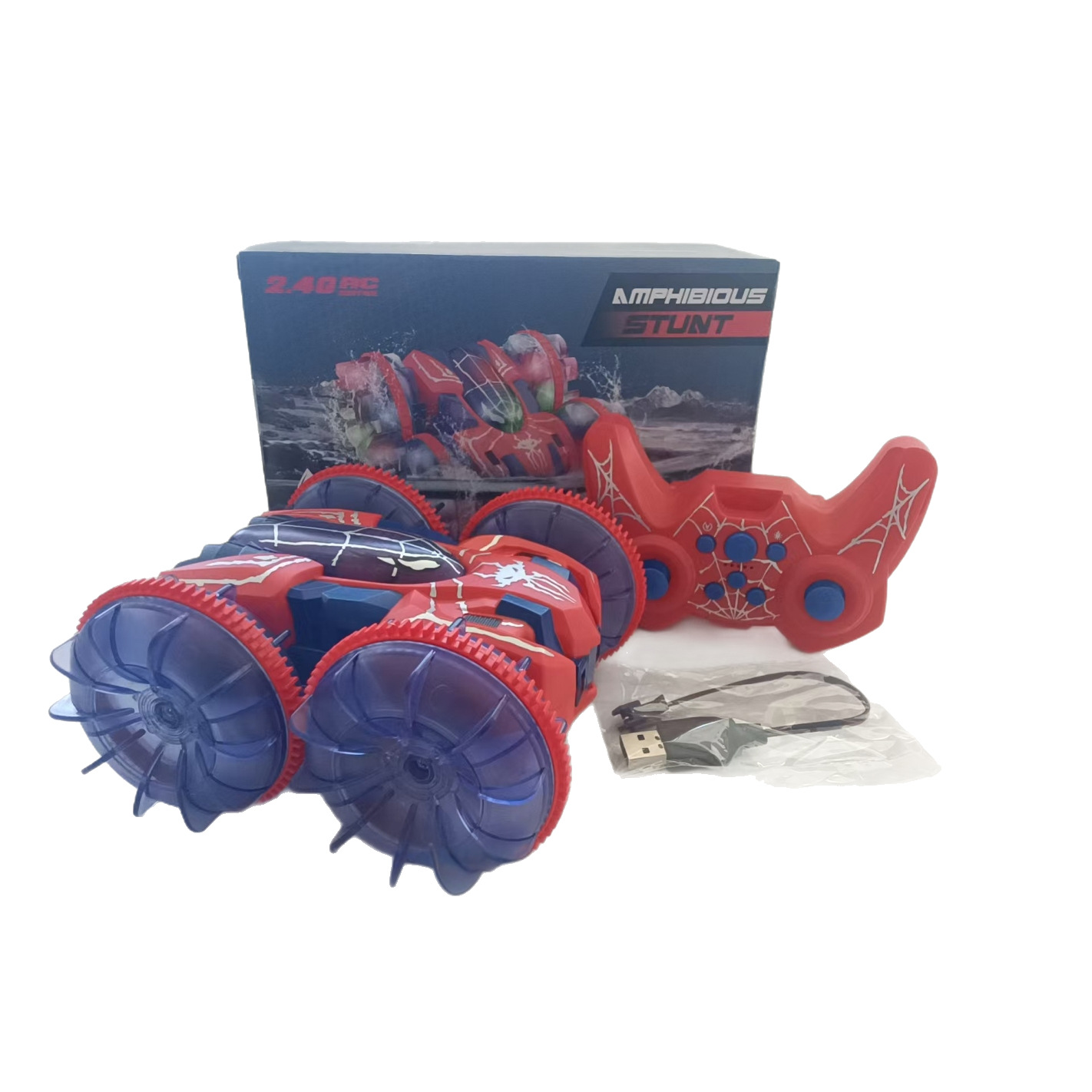 Coche teledirigido transfronterizo de doble modo (acuático y terrestre) Amazon 2.4G con luces, rotación de 360 grados, coche eléctrico de doble modo para niños