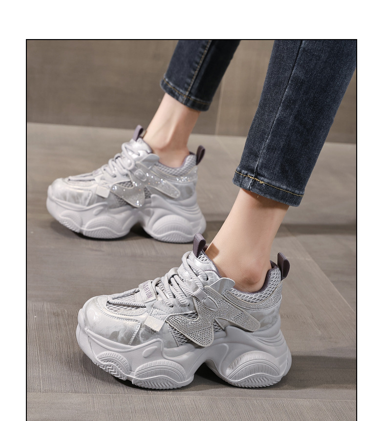 Giày sneaker nữ đế dày tăng chiều cao lưới thoáng khí — màu be chi tiết 12