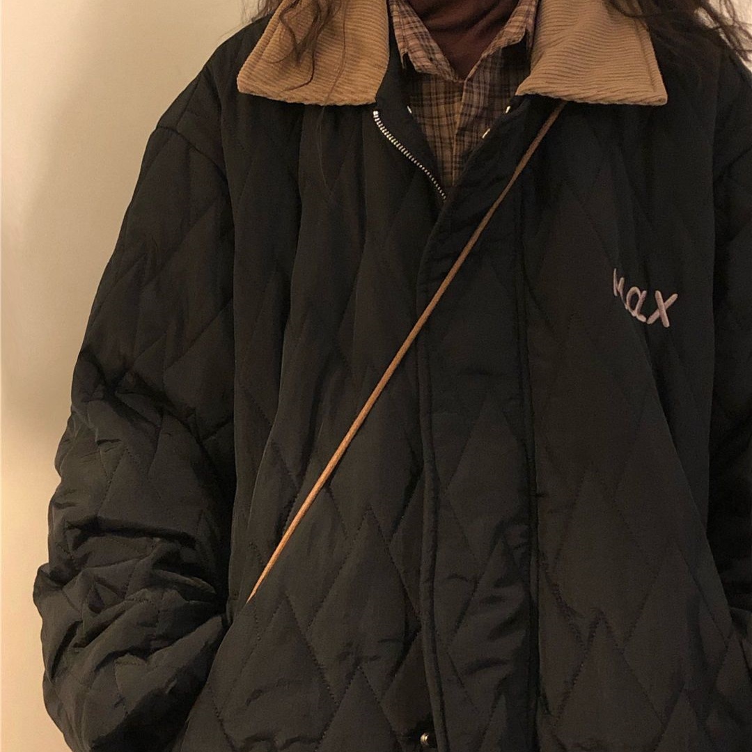 美式2025复古宽松棉服冬季设计菱格棉袄外套小众加厚新款棉衣