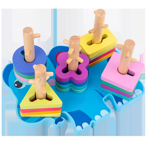 Cartoon Elephant Giraffe Children's Shape Geometric Set Wooden Toys Large Blocks Baby Early Education Enlightenment