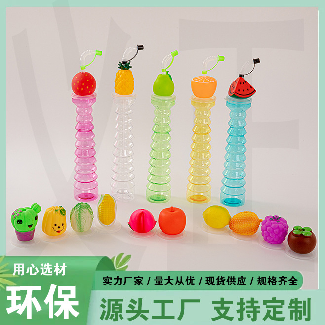 Venta caliente de comercio exterior fabricante spot PET taza de árbol de coco taza de pajita de plástico botella de jugo desechable forma personalizada árbol de coco