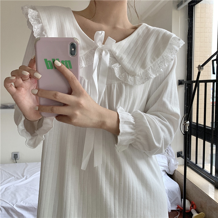 Camisón de manga larga ins estilo Pijamas Mujer primavera y otoño hadas pit corte muñeca collar princesa estilo desgaste del hogar