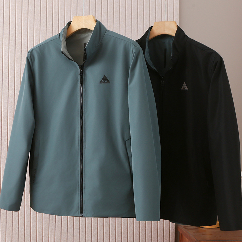 Wolf Withdrawal Double-Sided Wear Jacket for Men, Spring and Autumn Stand Collar, Water-Repellent, Slightly Stretchable, Non-Ironing, Wrinkle-Resistant Jacket for Men 2250