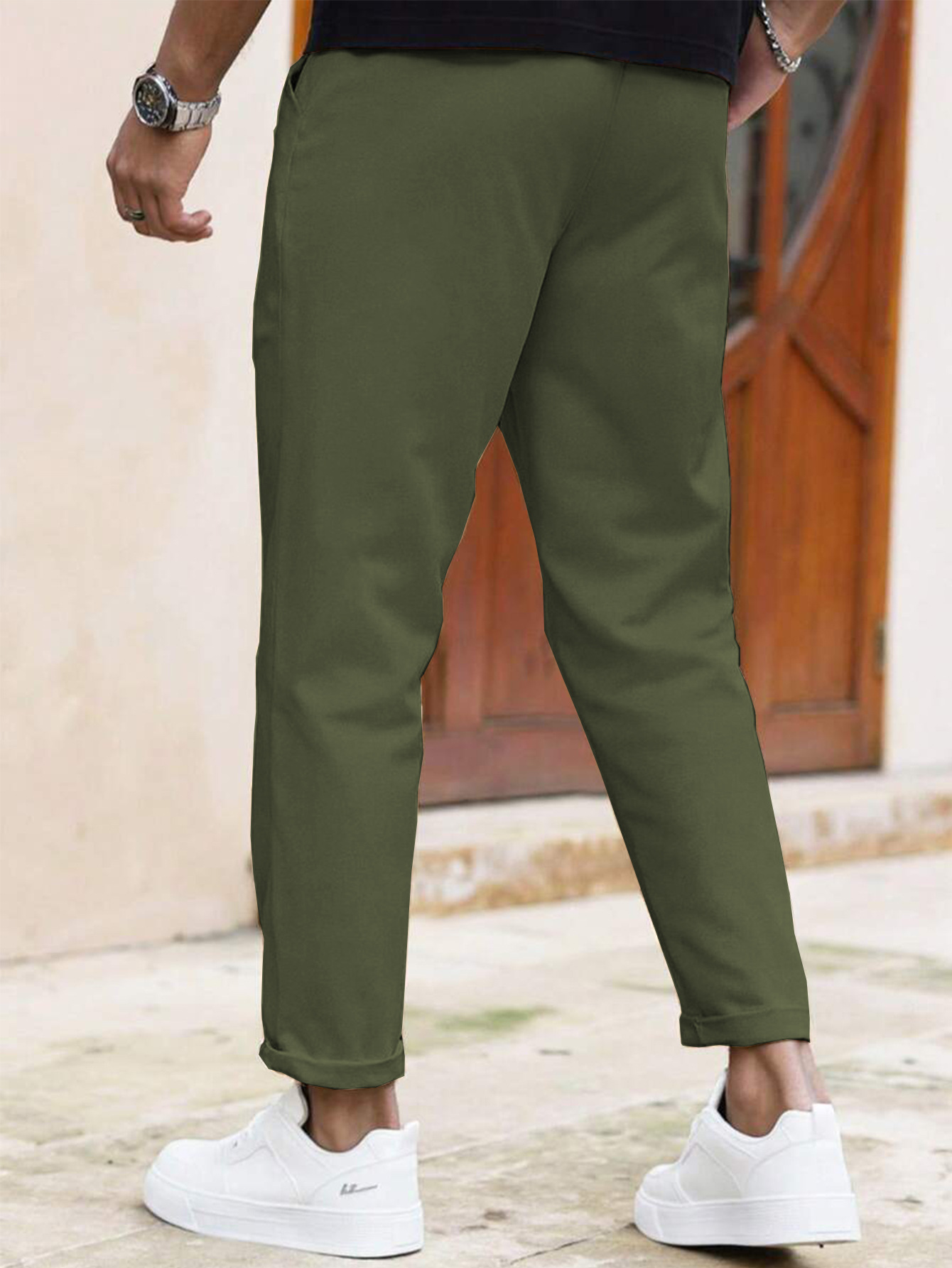 ​​"Men's Slim Fit Casual Pants - Solid Color Drawstring Waist, Lightweight Polyester For Everyday Comfort & Street Style"​​_viptrois.com