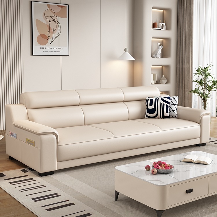 Nordic 2025 New Modern Minimalist Cat Scratch-Resistant Leather Small Apartment Straight Three-Seater Genuine Leather Sofa Trendy Model