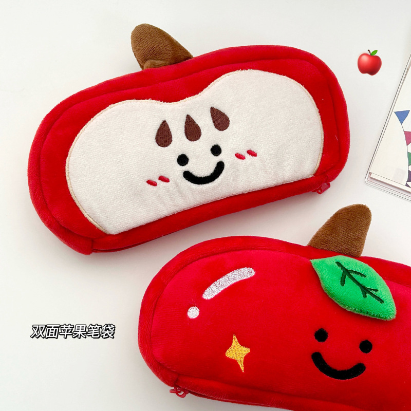 小紅書と同じスマイリーフェイスレッドアップルペンバッグインかわいい文具バッグ大容量高価値鉛筆バッグ収納|undefined
