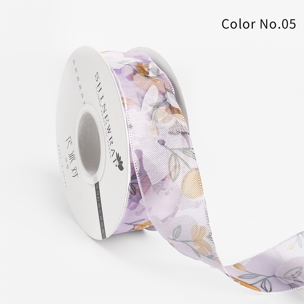 Fabricantes de fiestas de flores al por mayor nueva impresión de cinta 2.5CM envases de flores tiendas de flores regalo ramo de cinta