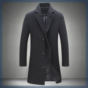 Cross-border Foreign Trade Autumn and Winter Wool Blended Coat Men's Fashionable Korean-style Slim-fit Mid-length Trenchcoat Wool Outer Coat