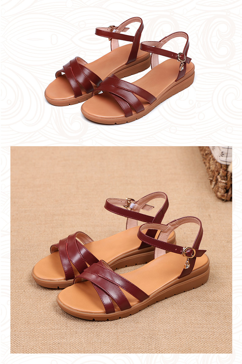 Sandal nữ đế xuồng da thật mềm chống trượt mùa hè — Màu be chi tiết 13