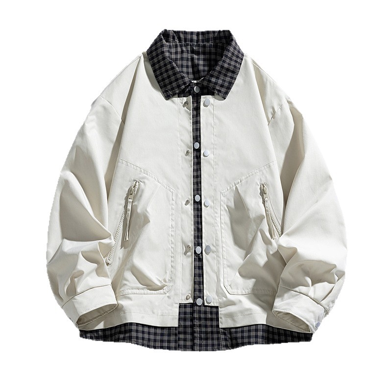Otoño doble chaqueta de vaquero de primavera y otoño, estudiantes de secundaria jóvenes, chaqueta a cuadros de moda