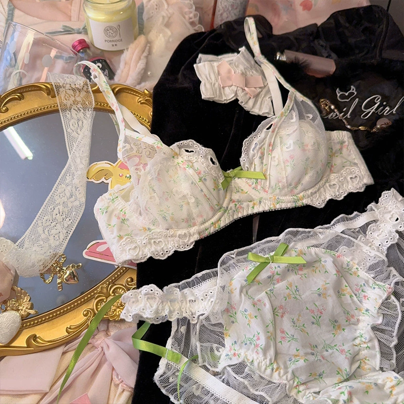 Свежие кружевные sexy и нижнее белье, бюстгальтер, комплект, французский стиль, цветочный принт