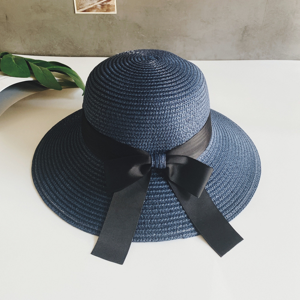 Khaki, Coffee, Navy Blue, Beige, Pink Color Handmade Straw Hat Women Outdoor Seaside Beach Sun Protection Sun Hat