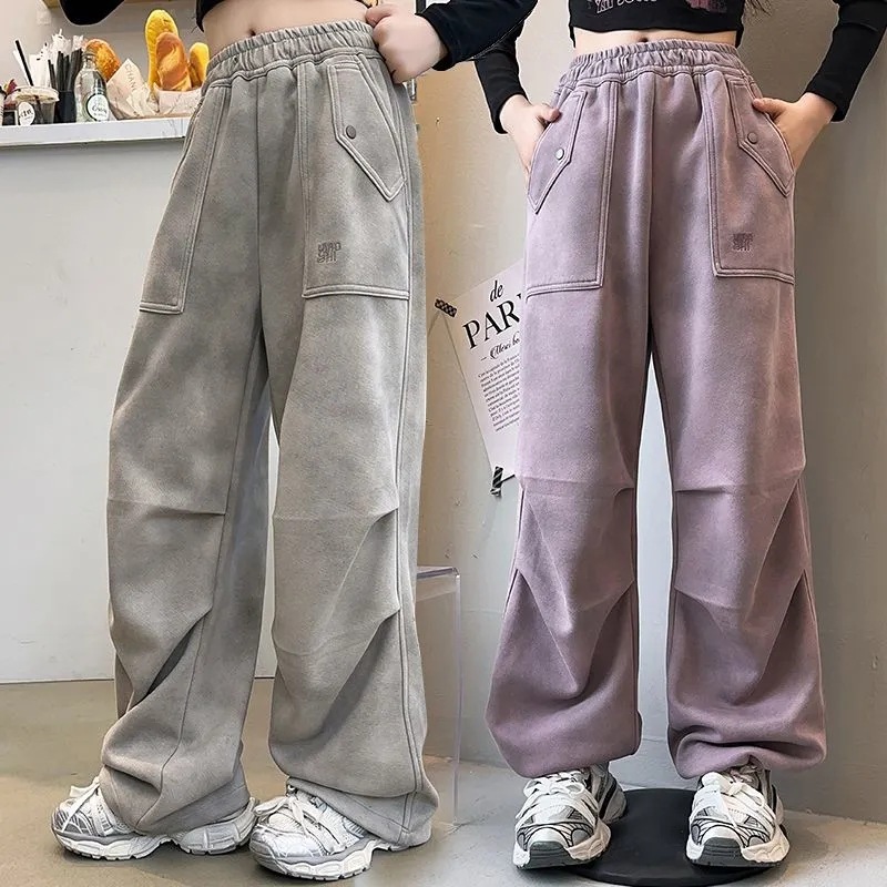 女童工装休闲裤春秋季新款韩版卫裤中大童女孩宽松运动阔腿长裤子|undefined