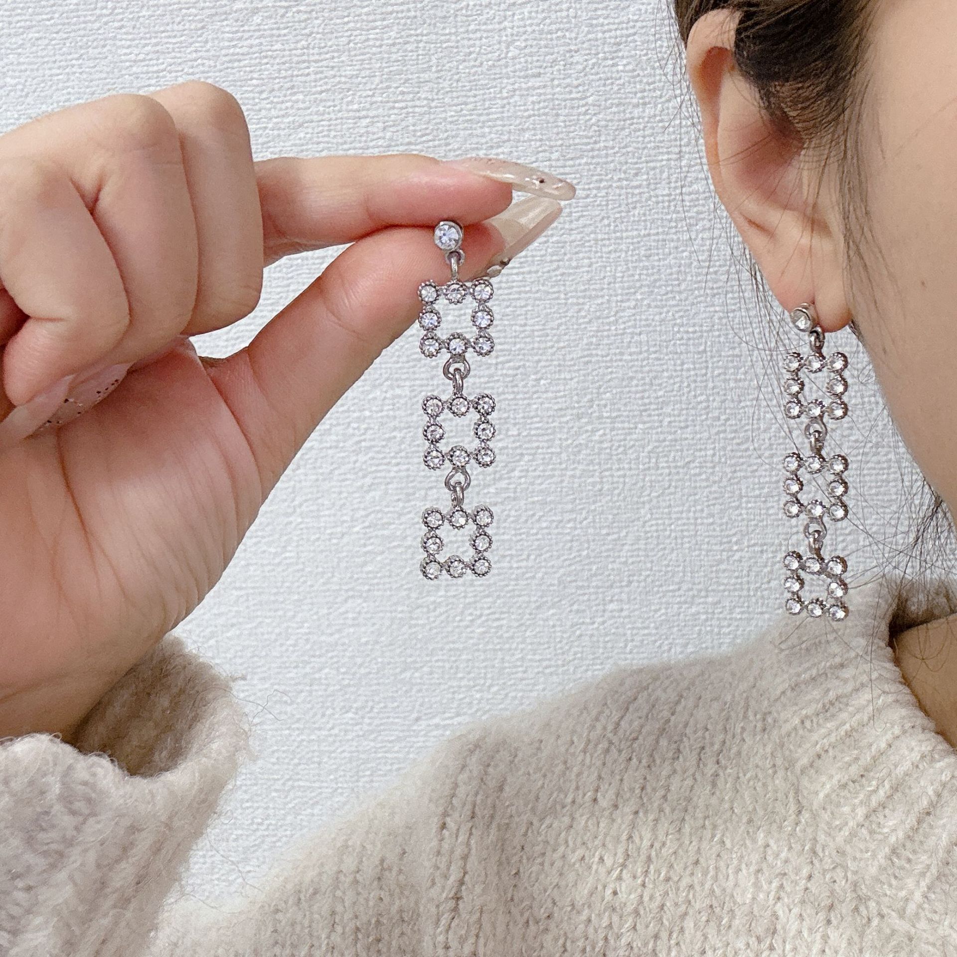 trend small design geometric square universal necklace and earrings…