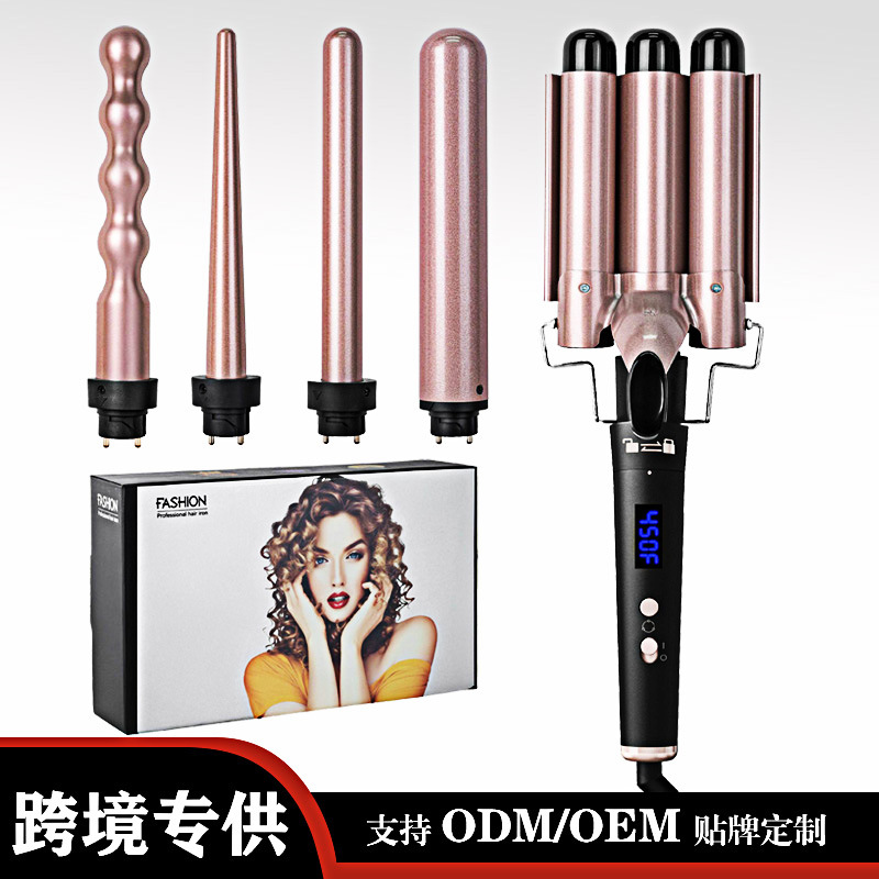 Cross-border hair curling iron multifunctional detachable head changing LCD display intelligent five-in-one tube changing curling iron