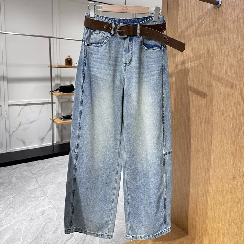 2026春季新款设计感水洗弯刀牛仔裤女美式复古宽松阔腿休闲裤长裤