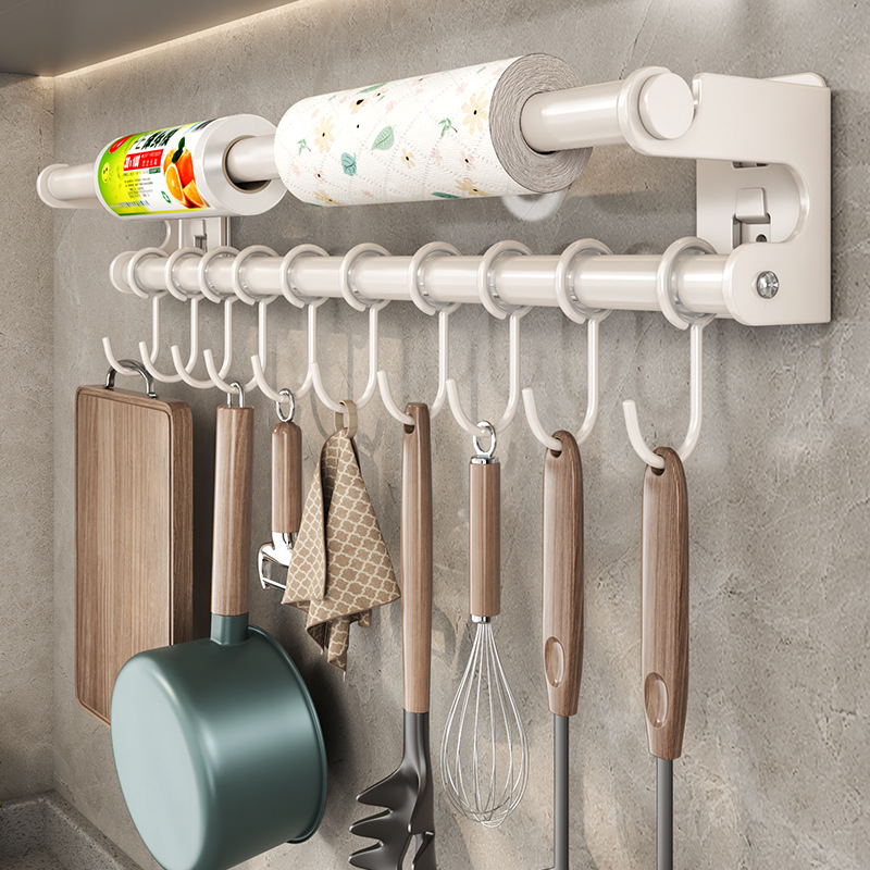 Weißer Haken ohne Bohren, Wandmontage, Hängestange, Aufbewahrung für Küchenutensilien, Löffel, Spatel, Organizer-Rack_voghion.com