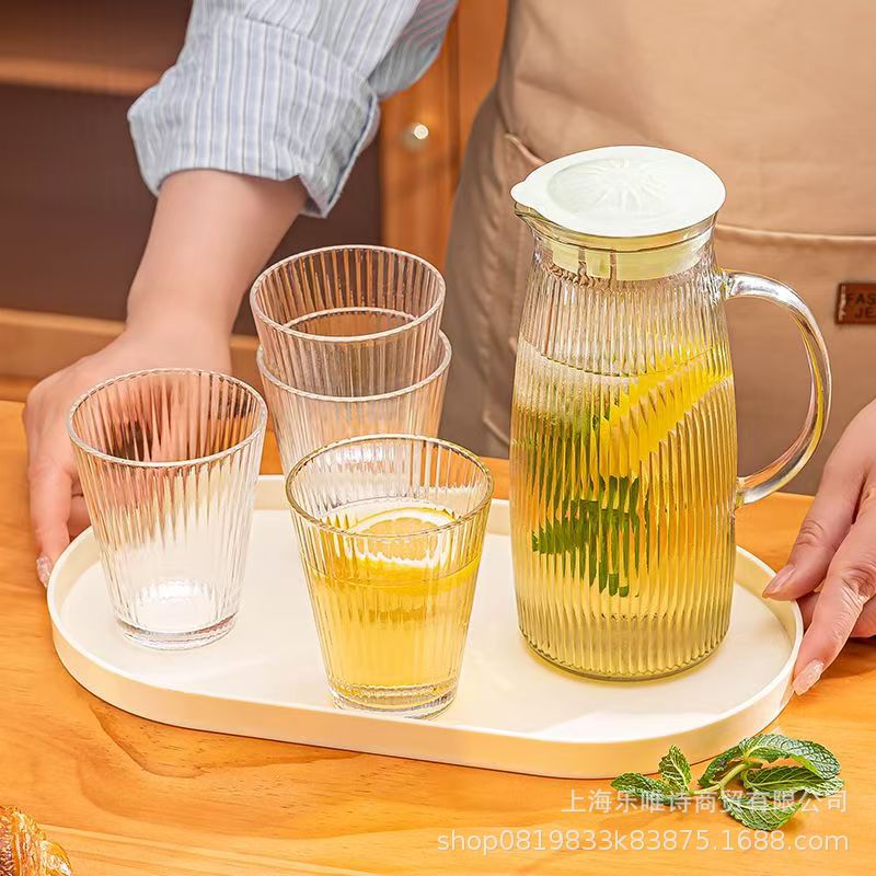 Nordic Style Light Luxury Glass Cup Water Cup Household Cold Water Kettle Flower Tea Pot Living Room Transparent Glass Water suit Gift