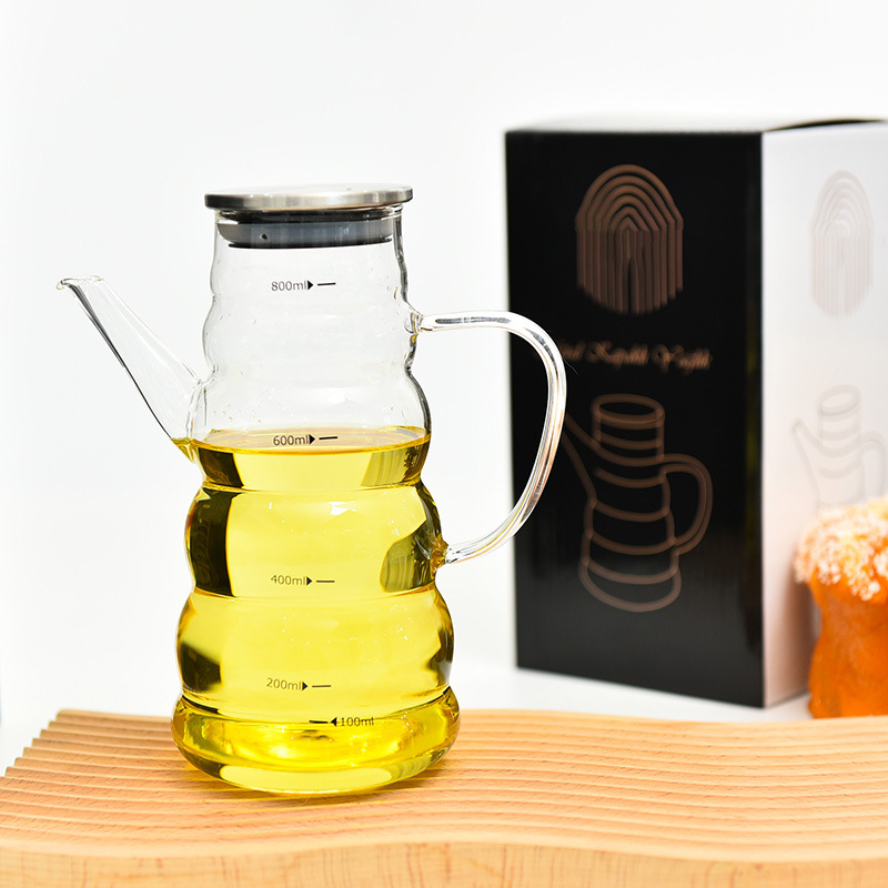 Olla de aceite de vidrio botella de aceite a rayas cocina hogar a prueba de fugas botella de condimento de aceite no colgante resistente a altas temperaturas tetera fría hervidor frío