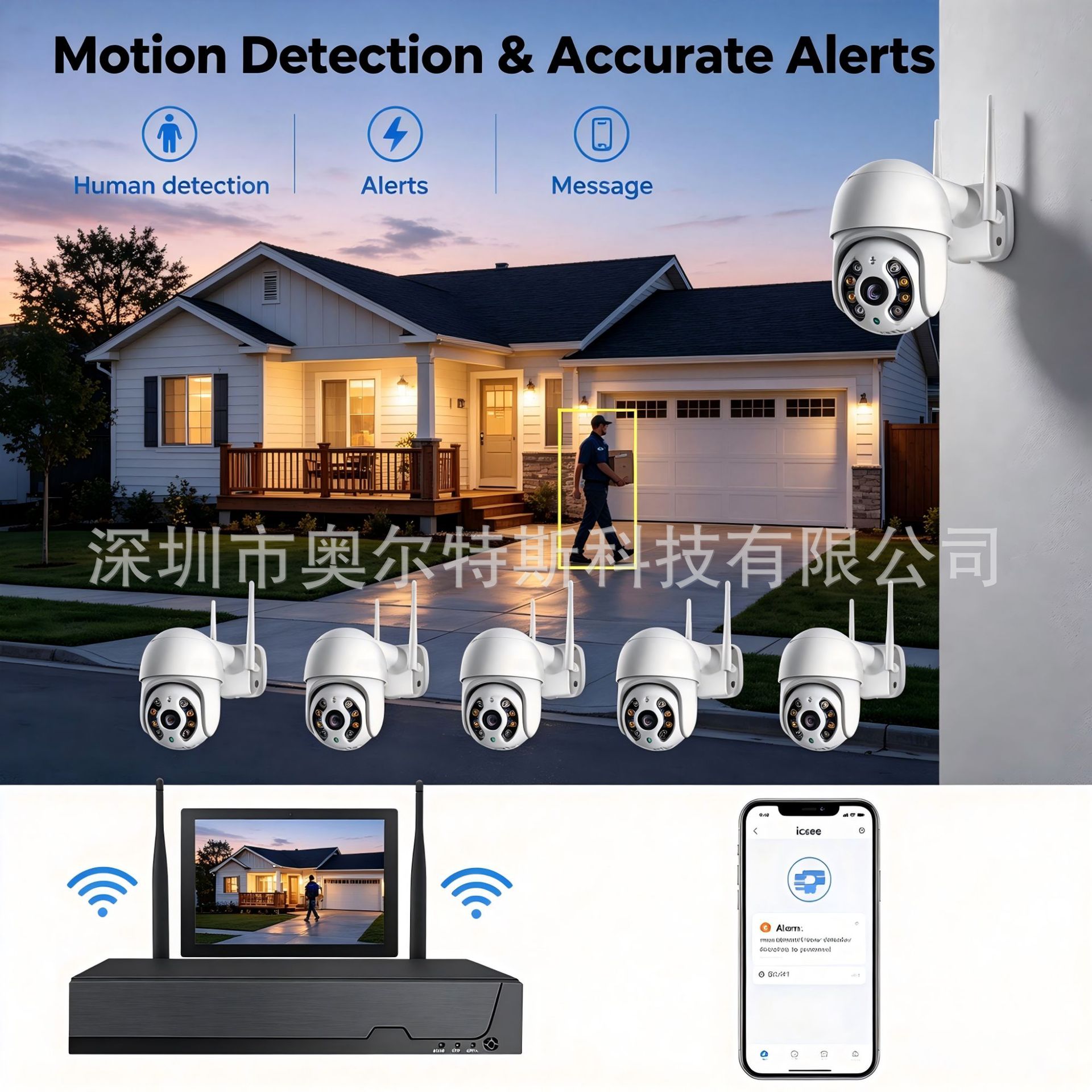 CCTV监控系统wifi摄像头监控套装无线套装wifi监控录像机球机套装