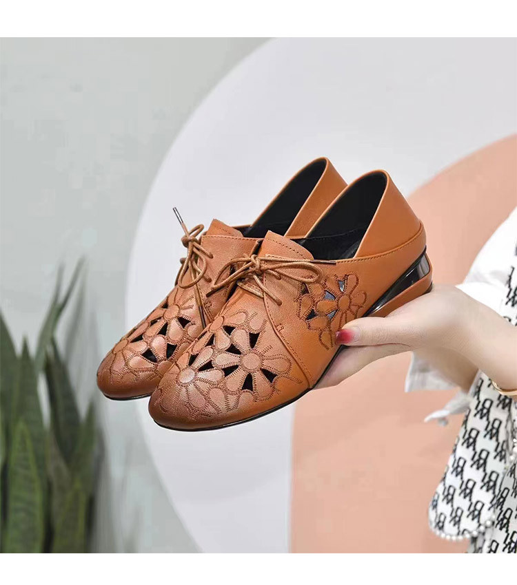 Giày bệt nữ da thật khoét lỗ thoáng khí đế mềm — Màu đen chi tiết 3