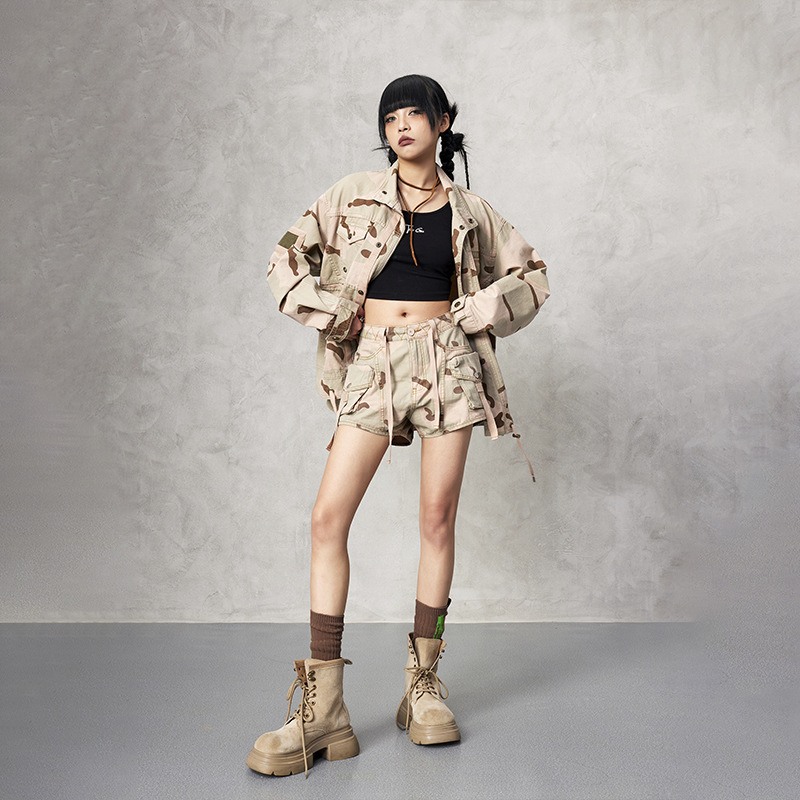 Tuogu Trendy Brand American Hottie Multi-Flap Pocket Pants Cargo Shorts Women's Summer New Street Camouflage Straight Shorts