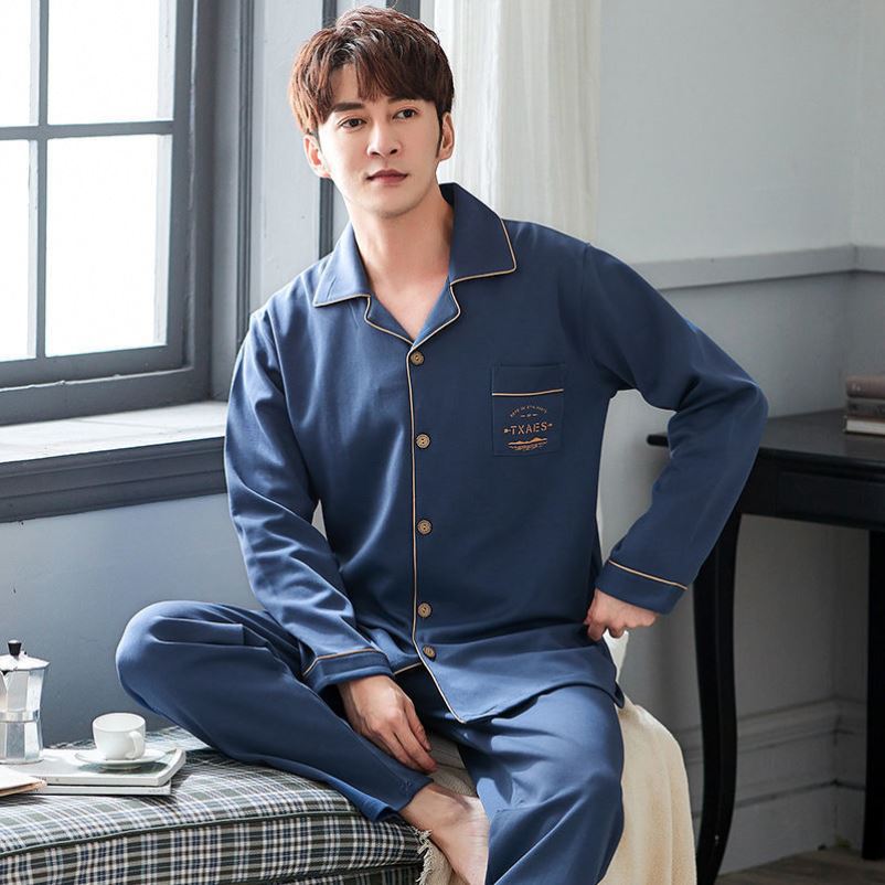 Pijamas de los hombres de primavera y otoño de manga larga más el tamaño de algodón de doble cara cardigan traje 5XL Otoño e Invierno ropa de abrigo homewear