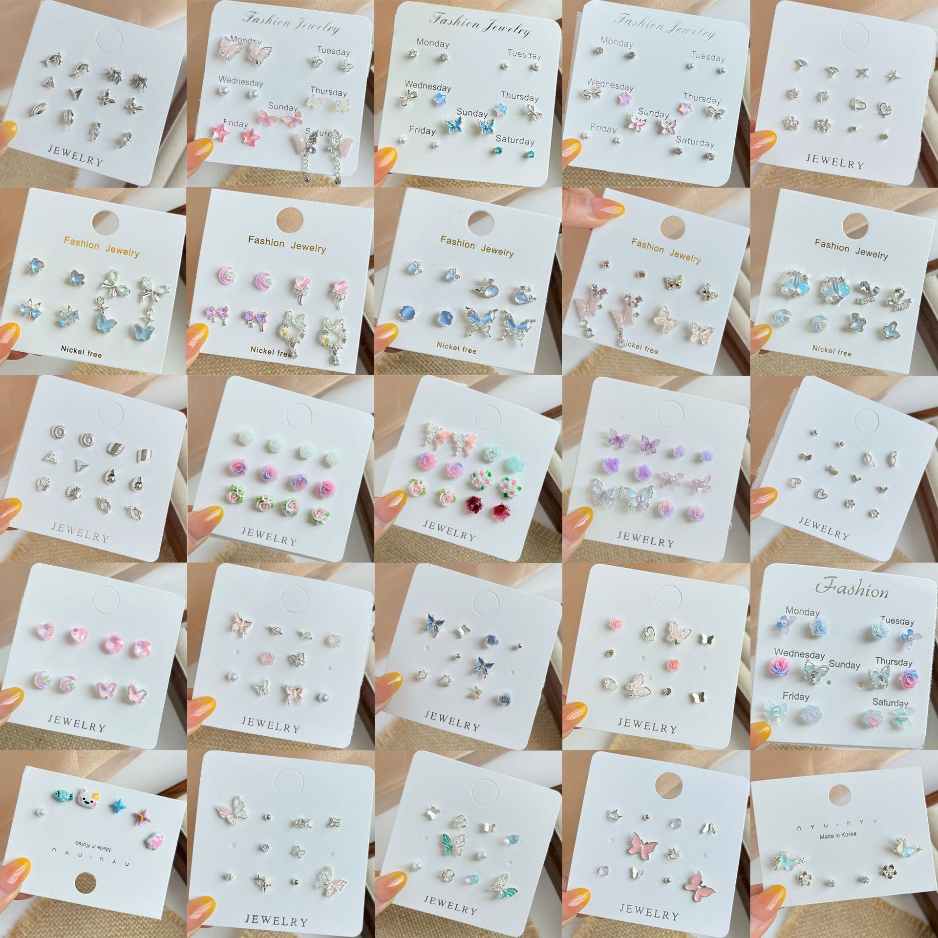 跨境热销耳钉套装耳饰女轻奢耳针 新款耳坠粉色耳环小众花朵饰品