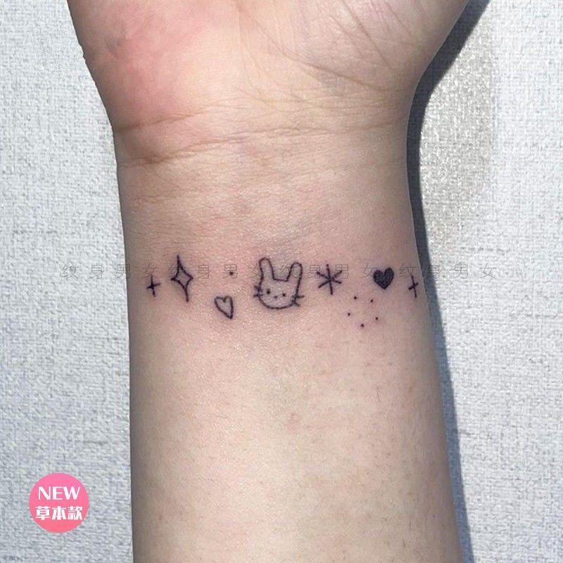 Simulation cute bunny star ins line herbal juice tattoo stickers wrist fresh waterproof Simulation cute bunny star ins line herbal juice tattoo stickers wrist fresh waterproof