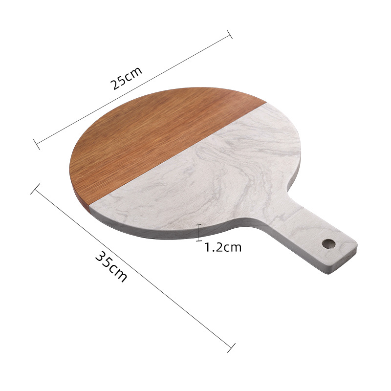 Empalme de mármol, tipo de raqueta de madera de acacia, tabla de cortar para el hogar, tabla de cortar, cocina occidental creativa, fabricante de placa plana, lugar transfronterizo