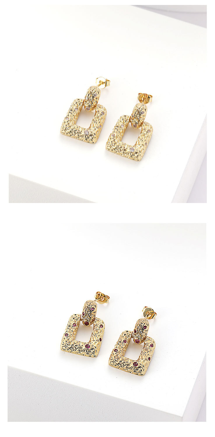retro copper diamond bump square geometric drop earringspicture2