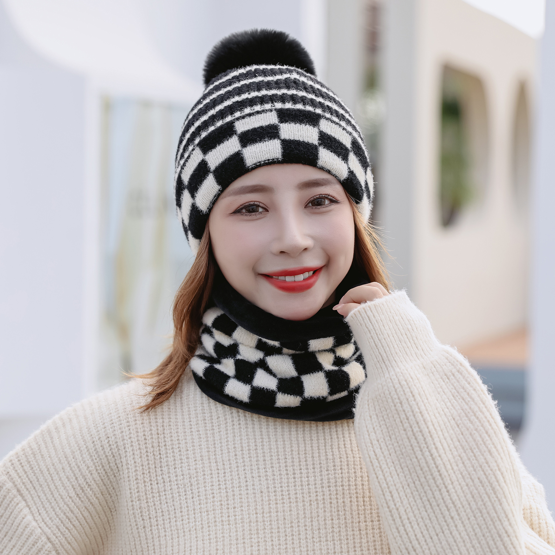 Sombrero bufanda cálida bufanda de mujer Otoño e Invierno conjunto de dos piezas invierno 2021 nuevo sombrero de lana de punto a prueba de frío