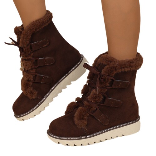 Large size snow boots for women in autumn and winter, European and American new style with velvet thick lace to keep warm, popular cotton boots for women