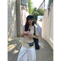 広州黄正韓国風オートミールカラーカジュアルTシャツデザインルーズスリム耳裾トップ520740