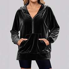 2025秋冬新款跨境外贸亚马逊欧美女装连帽卫衣长袖时尚韩国绒上衣