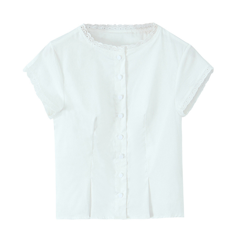 7658-25 Spring New French Retro Small Fresh Slim Slim Slim Round Neck Lace Small Flying Sleeve Shirt 7658-25 Spring New French Retro Small Fresh Slim Slim Slim Round Neck Lace Small Flying Sleeve Shirt