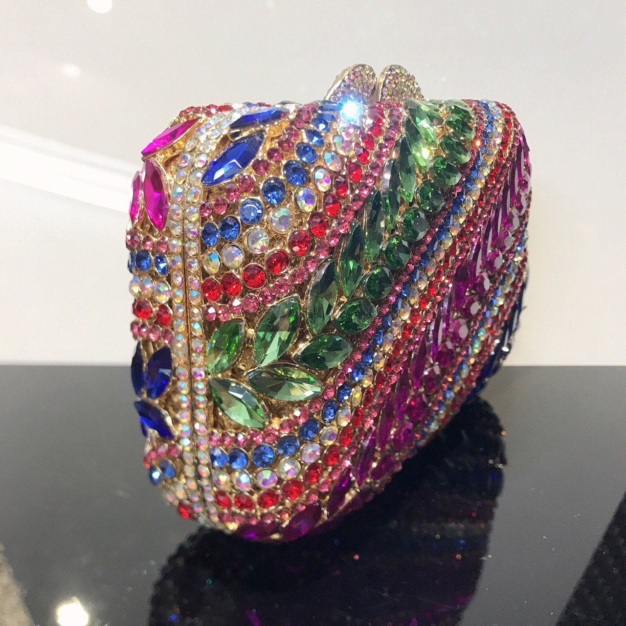 Túi clutch nữ đính đá pha lê hình bông lúa mì, cầm tay dự tiệc sang trọng — Màu đỏ hoa hồng chi tiết 6