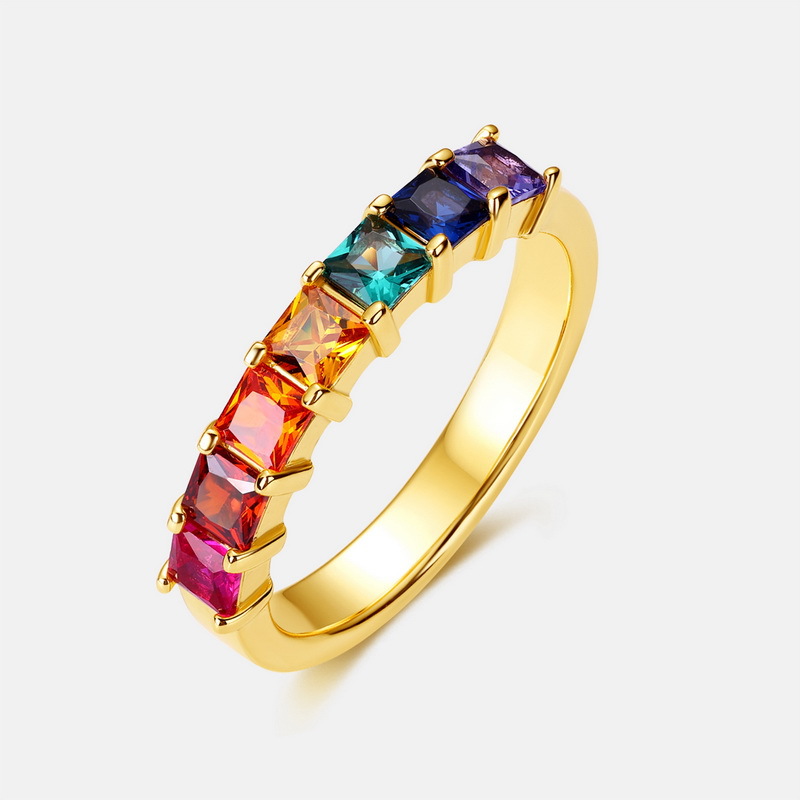 Nuevo anillo de diamantes de circonio de color cuadrado de princesa de lujo simple y ligero transfronterizo S925 anillo de dedo dorado de plata Personalización de moda europea y americana