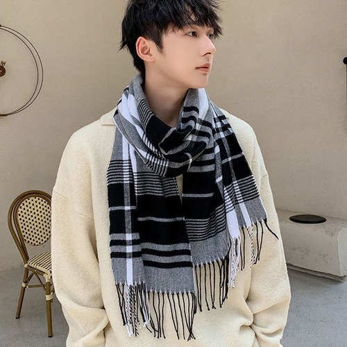 New Autumn/Winter Cashmere Faux Student Men's Business Casual Fleece Thick British Check Scarf Long Men's Scarf
