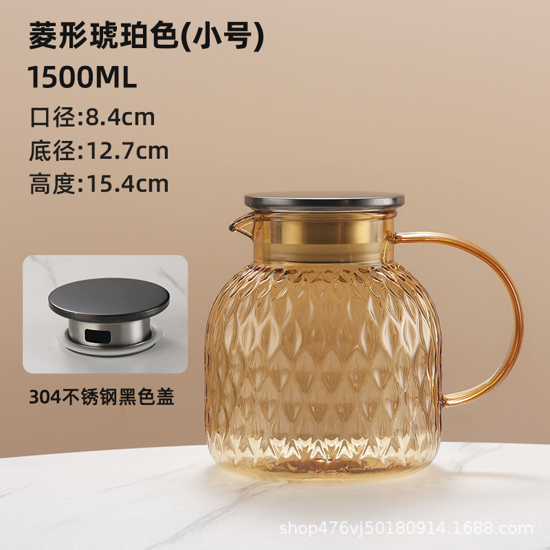 1500ML 브라운 쇼트 다이아몬드 주전자 - 304 블랙 스틸 뚜껑