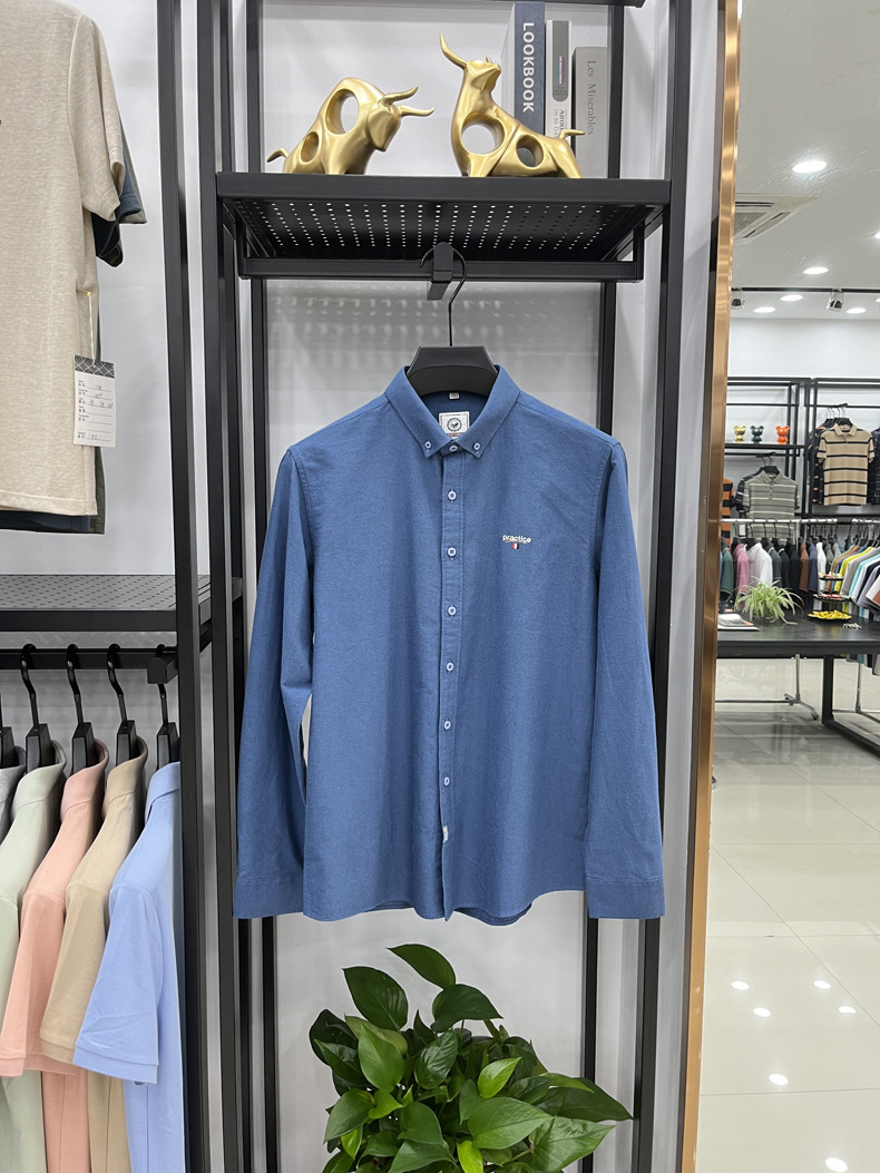 Men's Long-sleeve Embroidered Shirt Solid Colour Casual Autumn Top_voghion.com