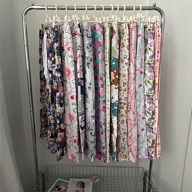 Pantalones anchos para mujer pantalones de pijama de algodón de verano para mujer Pantalones casuales de ropa para el hogar pantalones finos antimosquitos de noveno mes para mujer se pueden usar afuera