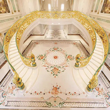 拼花瓷砖客厅餐厅水刀大理石墙砖别墅石材入户过道岩板地拼图防滑