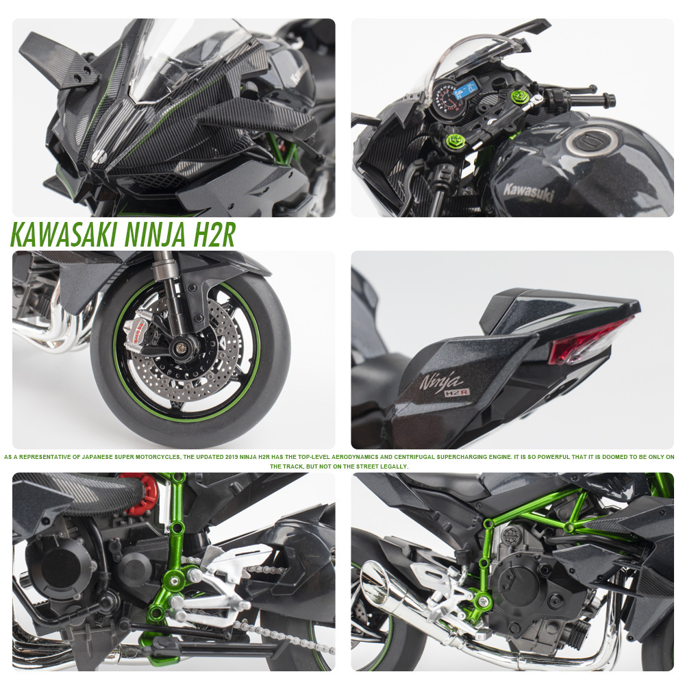 Huayi modelo de coche de aleación 1:9 Kawasaki Ninja H2R motocicleta sonido iluminación niño modelo de coche de juguete adornos