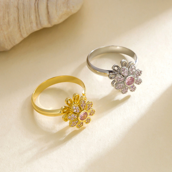 Fashionable cute small design adjustable ring with zircon