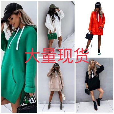 2024 independent station ebay Amazon autumn and winter new long sleeve solid color pocket hooded women's plus size in stock