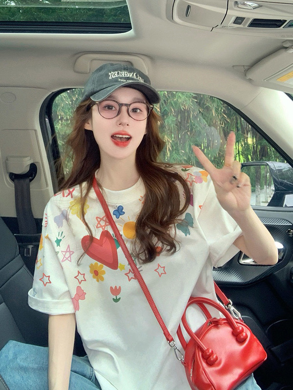 Suoreoe ® 女の子向けの9つの純綿半袖Tシャツコレクション、ゆったり、スリム、快適、多用途の半袖Tシャツ、ドロップシッピング|undefined
