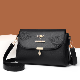 Genuine Leather Large Capacity One-shoulder Crossbody Women's Bag Multi-layer Fashionable Embossed Leaves Square Bag New Cross-border Special