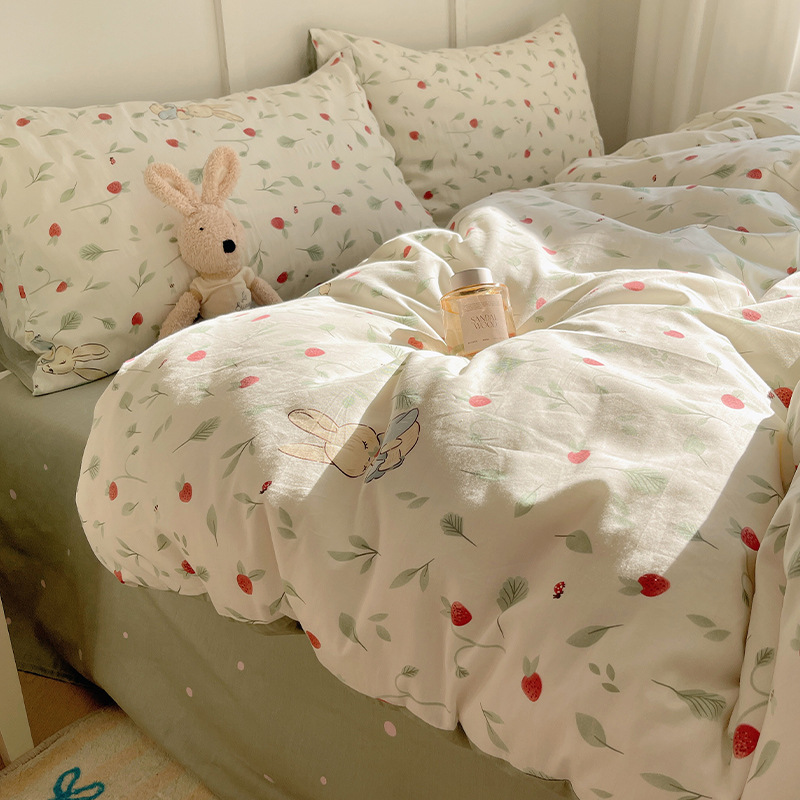 Little Cherry Cotton Bed Four-piece Set Cotton Student Dormitory Quilt Cover Bed Sheet Three-piece Set Bedding